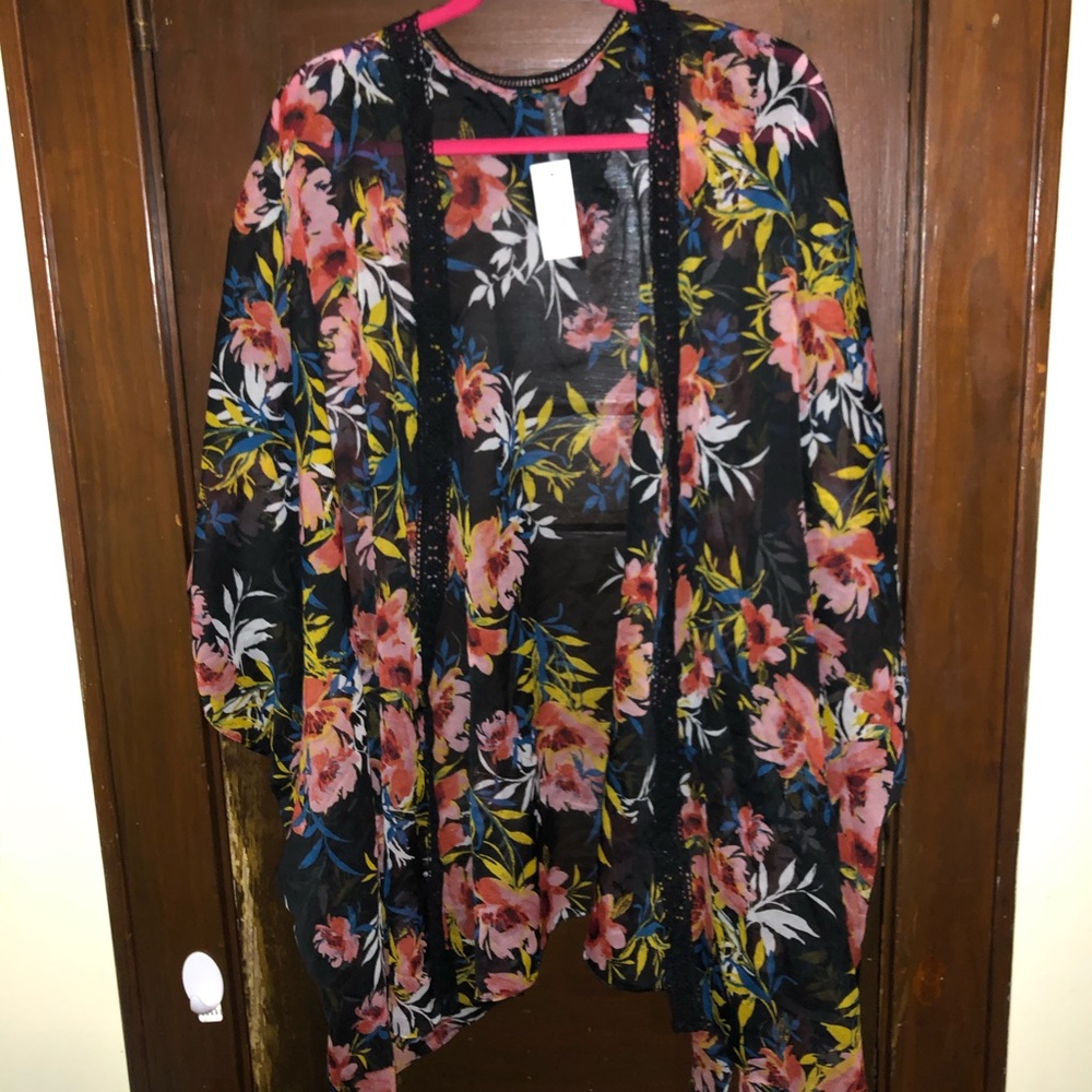 NWT Lane Bryant floral chiffon over piece kimono